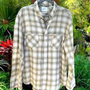BILLY REID Men's 100% Linen Plaid Shirt - XL